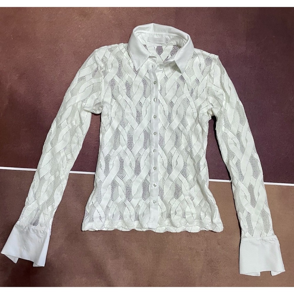 Anne Fontaine White Lace Button Up Shirt Blouse Size 36/XS Elegant Quiet Luxury